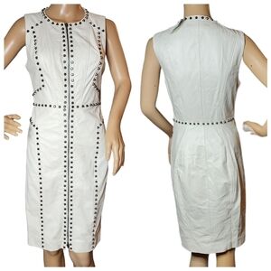 NWT Bebe Genuine Leather Ari White Studded Sleeveless Zip Front Dress Size XS